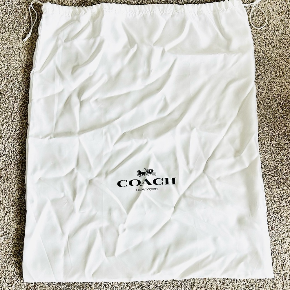 COACH Drawstring White Satin Dust Bag Cover 24x30 Black Logo Storage‎ Travel - Picture 2 of 3